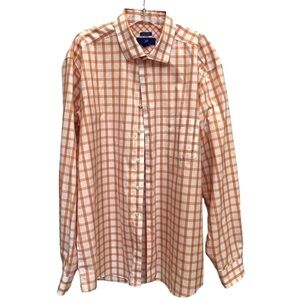 EGARA Modern Fit Long Sleeve Non Iron Orange Gingham Shirt Button Front , XXL